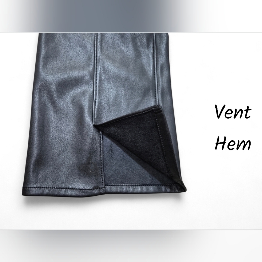High Rise Faux Leather Bootcut Pants 31 Vent Slit Hem Modern Chic Night Out - Picture 11 of 16